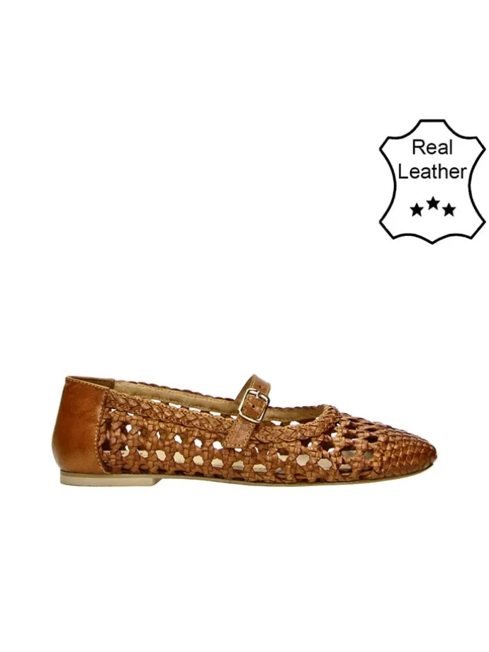 Leder-Ballerinas in Cognac
