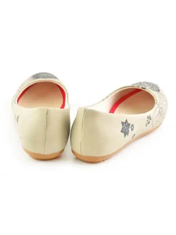 Leder-Ballerinas in Creme/ Schwarz