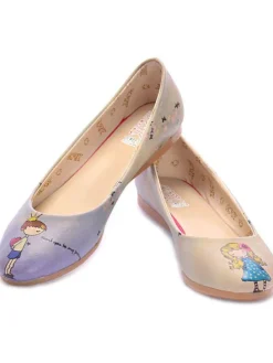 Leder-Ballerinas in Creme/ Lila