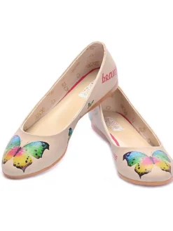 Leder-Ballerinas in Creme/ Bunt