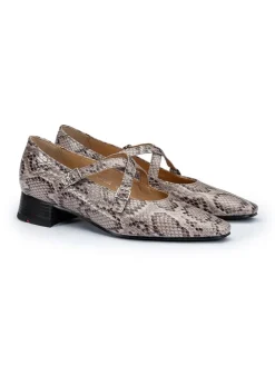 Leder-Ballerinas in Grau/ Beige