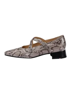 Leder-Ballerinas in Grau/ Beige