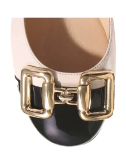 Leder-Ballerinas in Rosa/ Schwarz