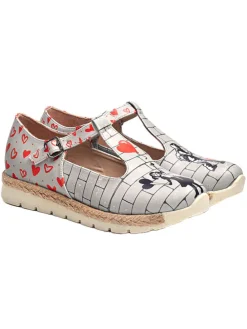 Leder-Ballerinas in Rot/ Grau