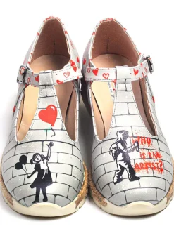 Leder-Ballerinas in Rot/ Grau