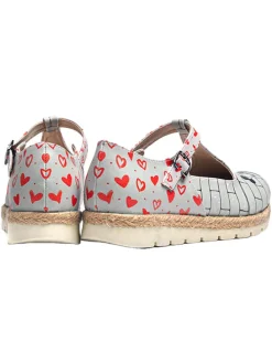 Leder-Ballerinas in Rot/ Grau