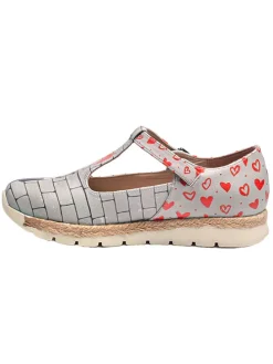 Leder-Ballerinas in Rot/ Grau