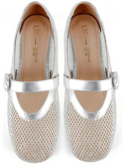 Leder-Ballerinas in Silber