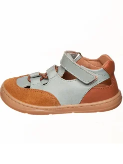 Leder-Barfußschuhe in Hellbraun/ Hellblau