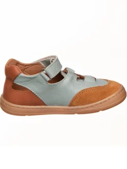 Leder-Barfußschuhe in Hellbraun/ Hellblau