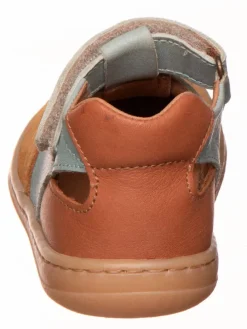 Leder-Barfußschuhe in Hellbraun/ Hellblau