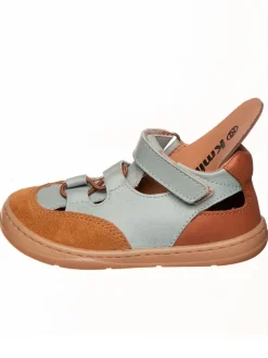 Leder-Barfußschuhe in Hellbraun/ Hellblau