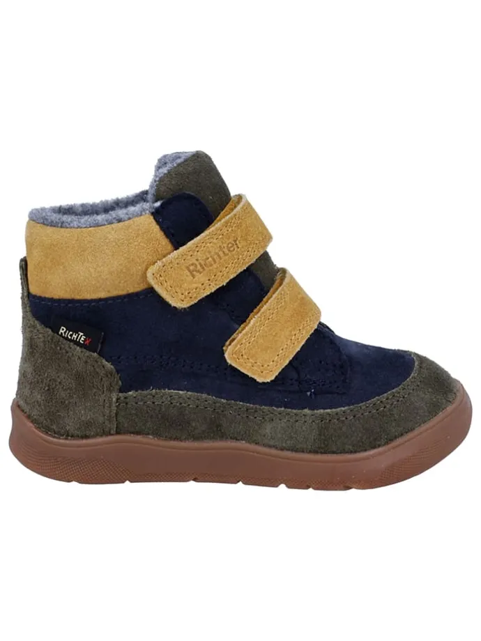 Leder-Barfußschuhe "Samy" in Dunkelblau/ Gelb/ Khaki