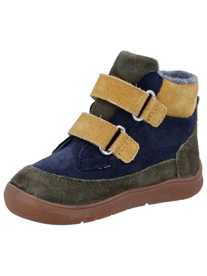 Leder-Barfußschuhe "Samy" in Dunkelblau/ Gelb/ Khaki