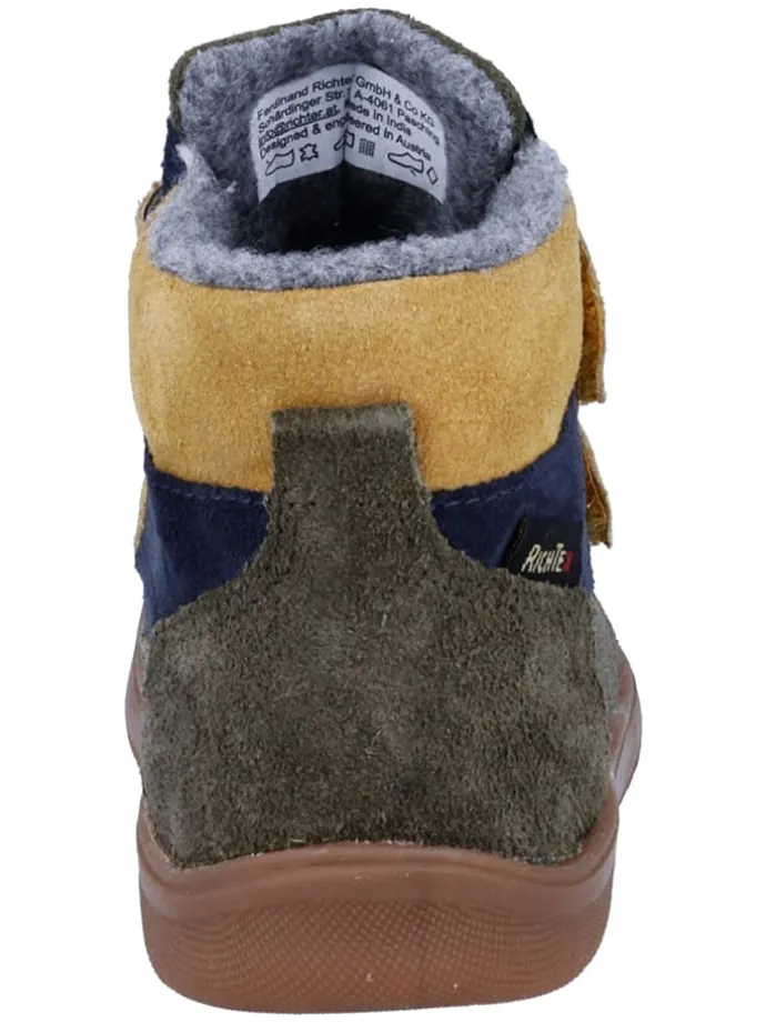 Leder-Barfußschuhe "Samy" in Dunkelblau/ Gelb/ Khaki