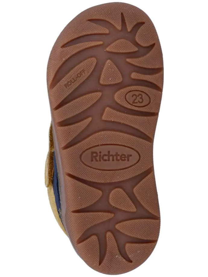 Leder-Barfußschuhe "Samy" in Dunkelblau/ Gelb/ Khaki