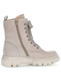 Leder-Boots in Beige/ Grau
