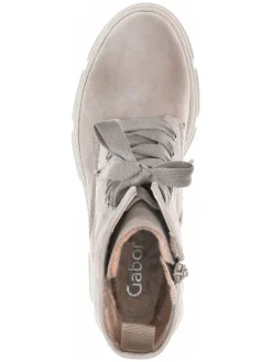 Leder-Boots in Beige/ Grau