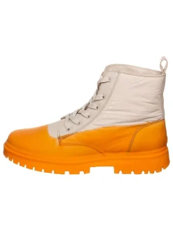 Leder-Boots in Orange/ Beige