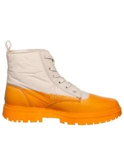 Leder-Boots in Orange/ Beige