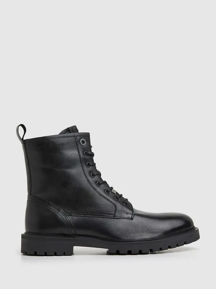 Leder-Boots "Trucker" in Schwarz