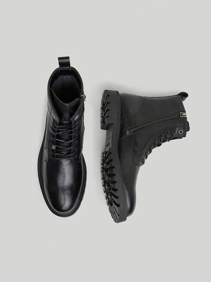 Leder-Boots "Trucker" in Schwarz