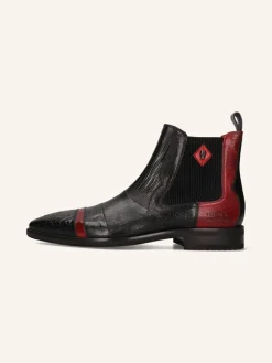 Leder-Chelsea-Boots "Elvis 12" in Schwarz/ Rot