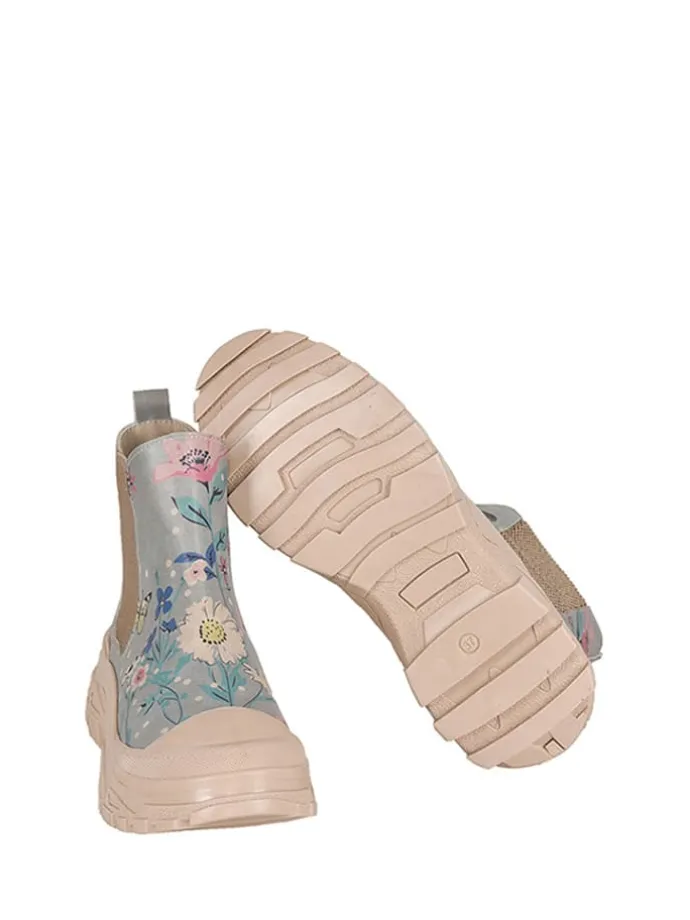 Leder-Chelsea-Boots in Beige/ Hellbalu/ Bunt