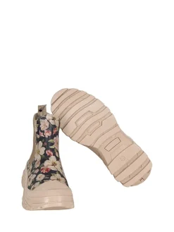 Leder-Chelsea-Boots in Beige/ Dunkelblau/ Bunt