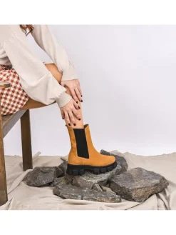 Leder-Chelsea-Boots in Hellbraun