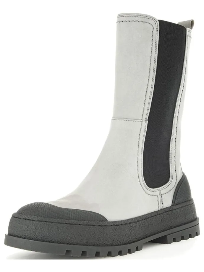 Leder-Chelsea-Boots in Hellgrau/ Schwarz