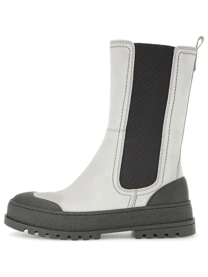 Leder-Chelsea-Boots in Hellgrau/ Schwarz