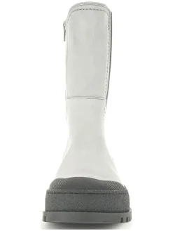 Leder-Chelsea-Boots in Hellgrau/ Schwarz