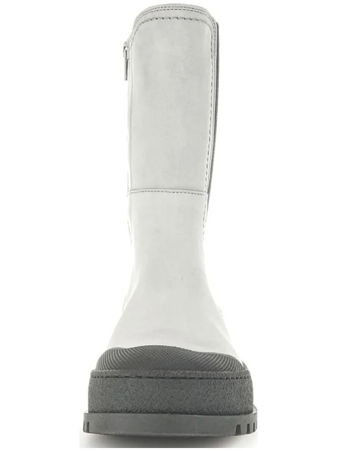 Leder-Chelsea-Boots in Hellgrau/ Schwarz