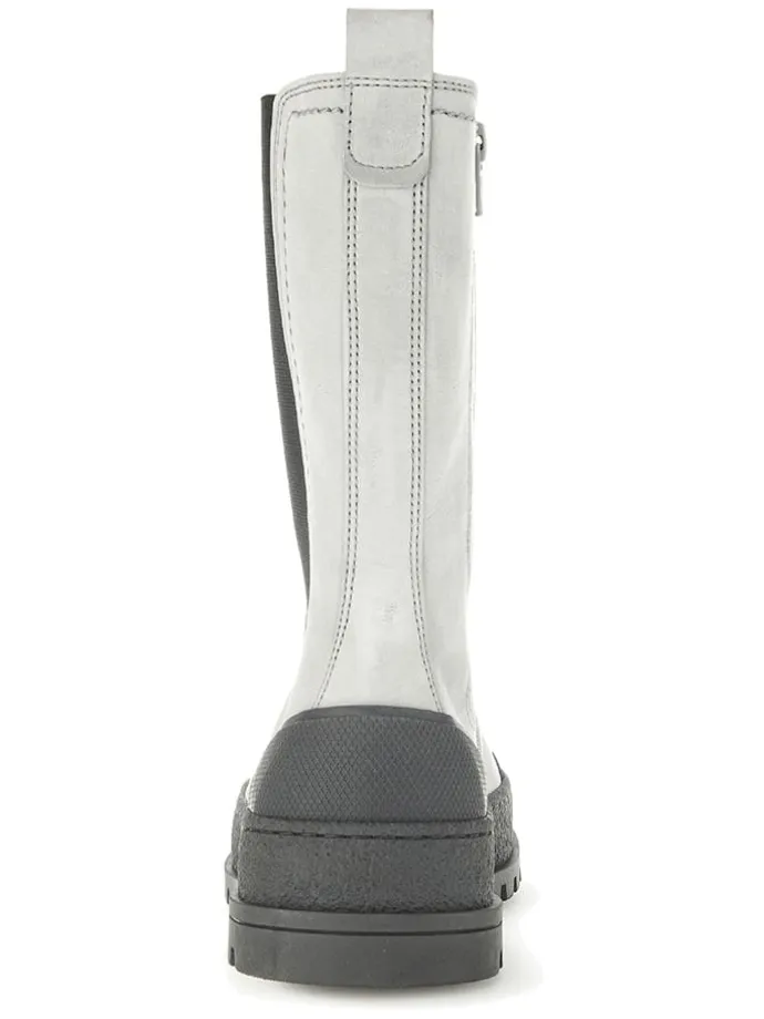 Leder-Chelsea-Boots in Hellgrau/ Schwarz