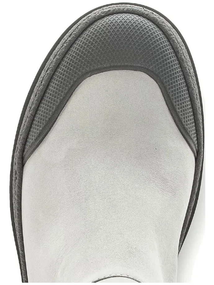 Leder-Chelsea-Boots in Hellgrau/ Schwarz