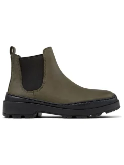 Leder-Chelsea-Boots in Khaki/ Schwarz
