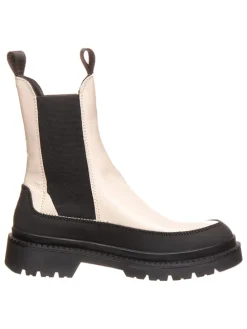 Leder-Chelsea-Boots in Schwarz/ Beige
