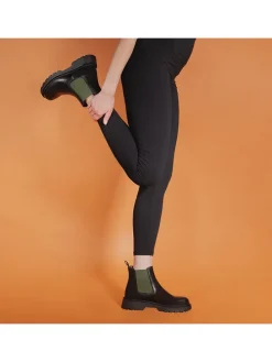 Leder-Chelsea-Boots in Schwarz/ Khaki