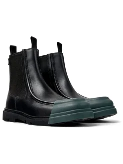 Leder-Chelsea-Boots in Schwarz/ Grün