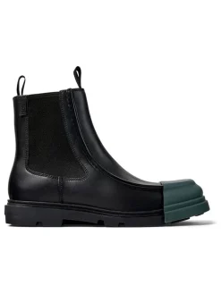 Leder-Chelsea-Boots in Schwarz/ Grün