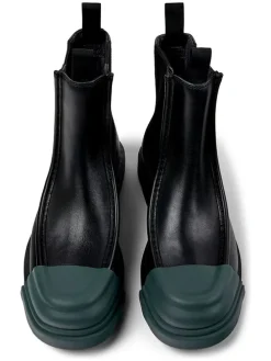 Leder-Chelsea-Boots in Schwarz/ Grün