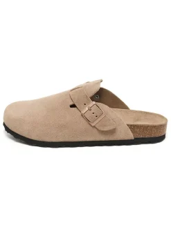 Leder-Clogs in Beige