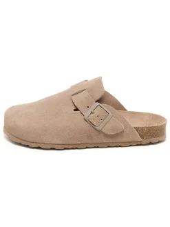 Leder-Clogs in Beige