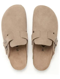 Leder-Clogs in Beige