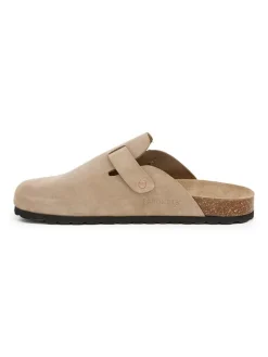 Leder-Clogs in Beige