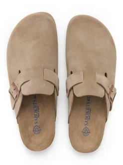 Leder-Clogs in Beige