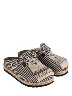 Leder-Clogs in Braun/ Bunt