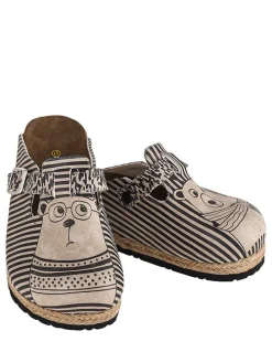 Leder-Clogs in Braun/ Bunt