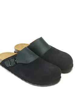 Leder-Clogs in Dunkelblau